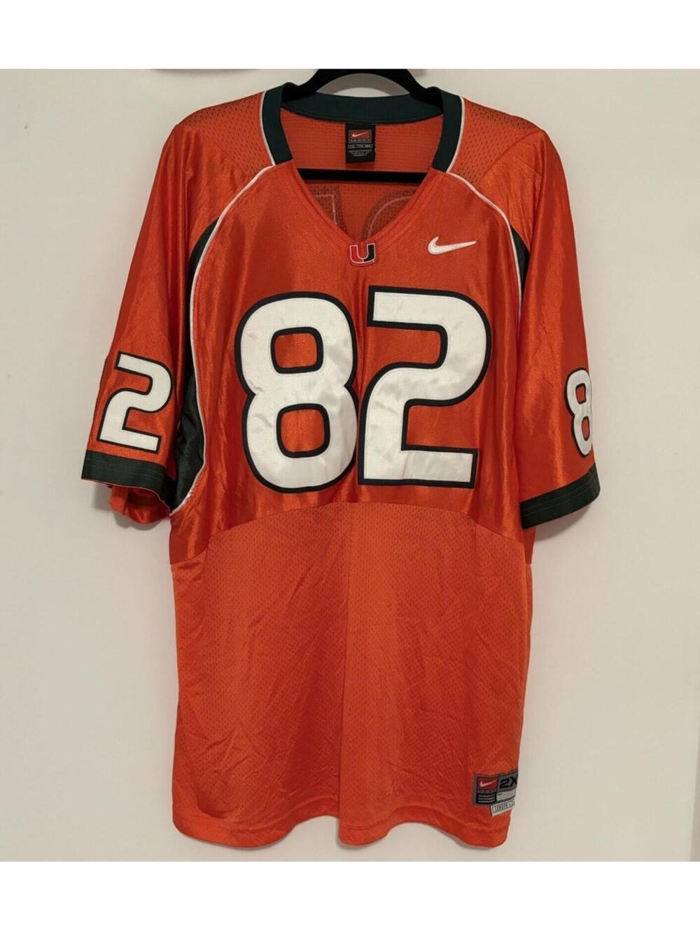 Nike AUTHENTIC Vintage Miami Hurricanes NCAA #82 Jersey Adult Size 2XL